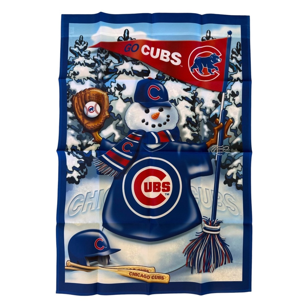 Chicago Cubs MLB Snowman Garden Flag Winter Holiday Decor Genuine Merch NWOT